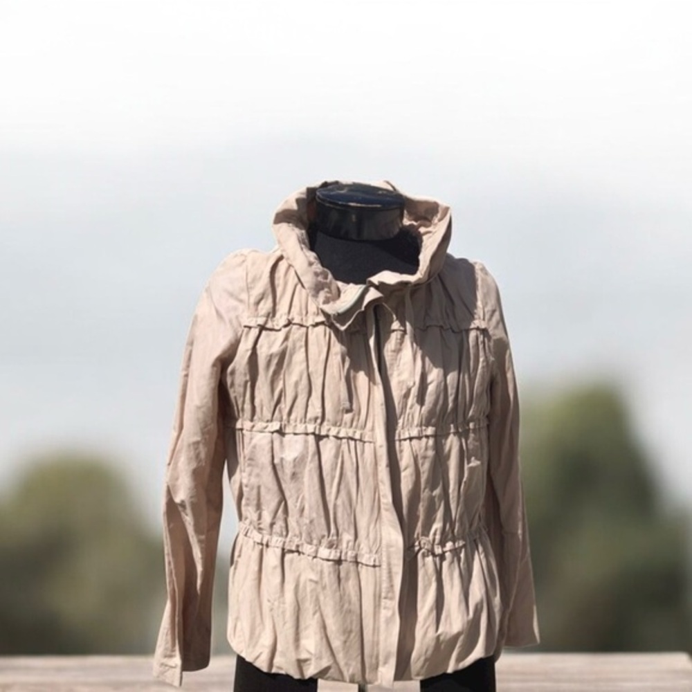 Lightweight Full Zip Jacket Size Large tan  Crinkle High Neck Lined*